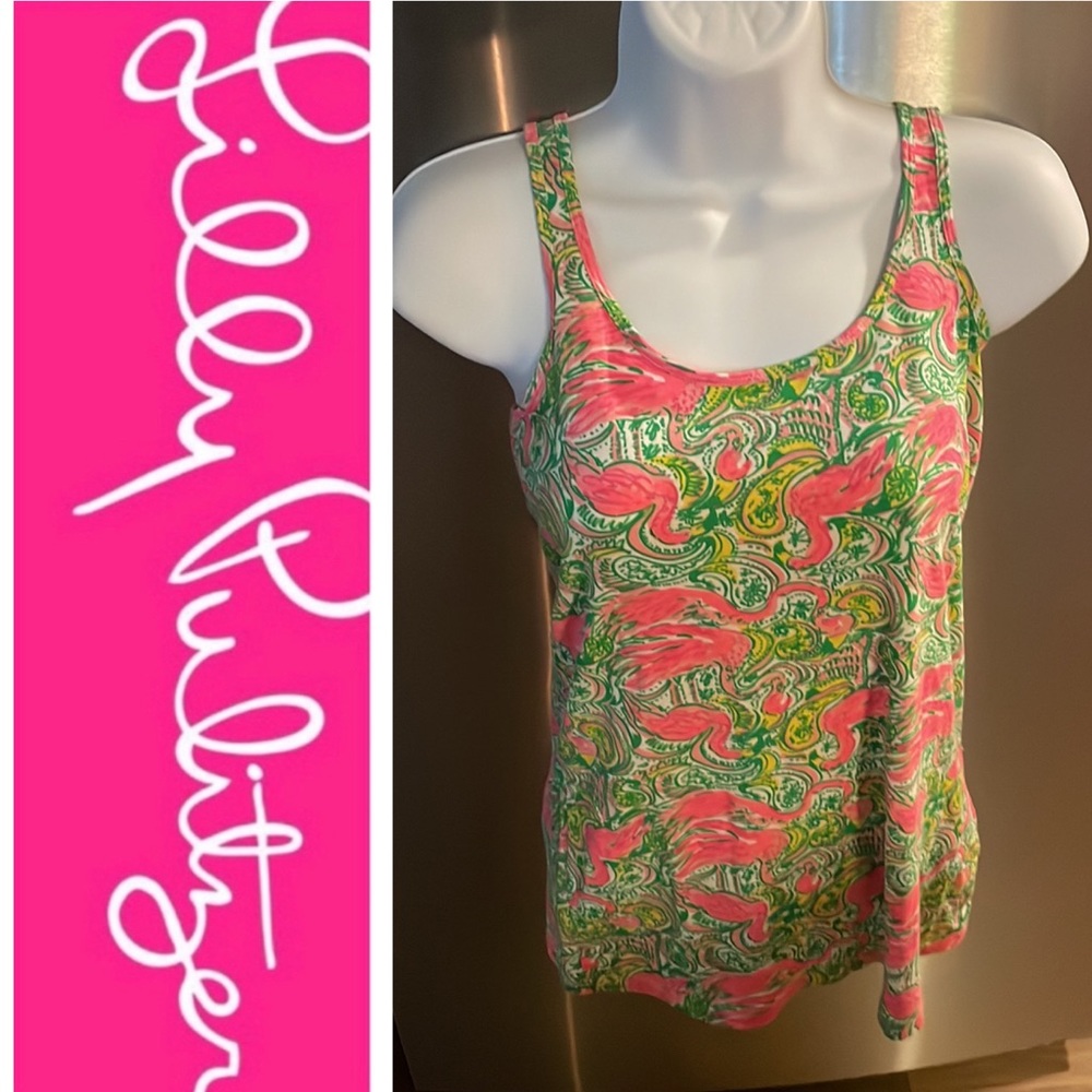 🎄🦩 SALE Lilly Pulitzer Flamingo 🦩💚💛 Tabbie Top